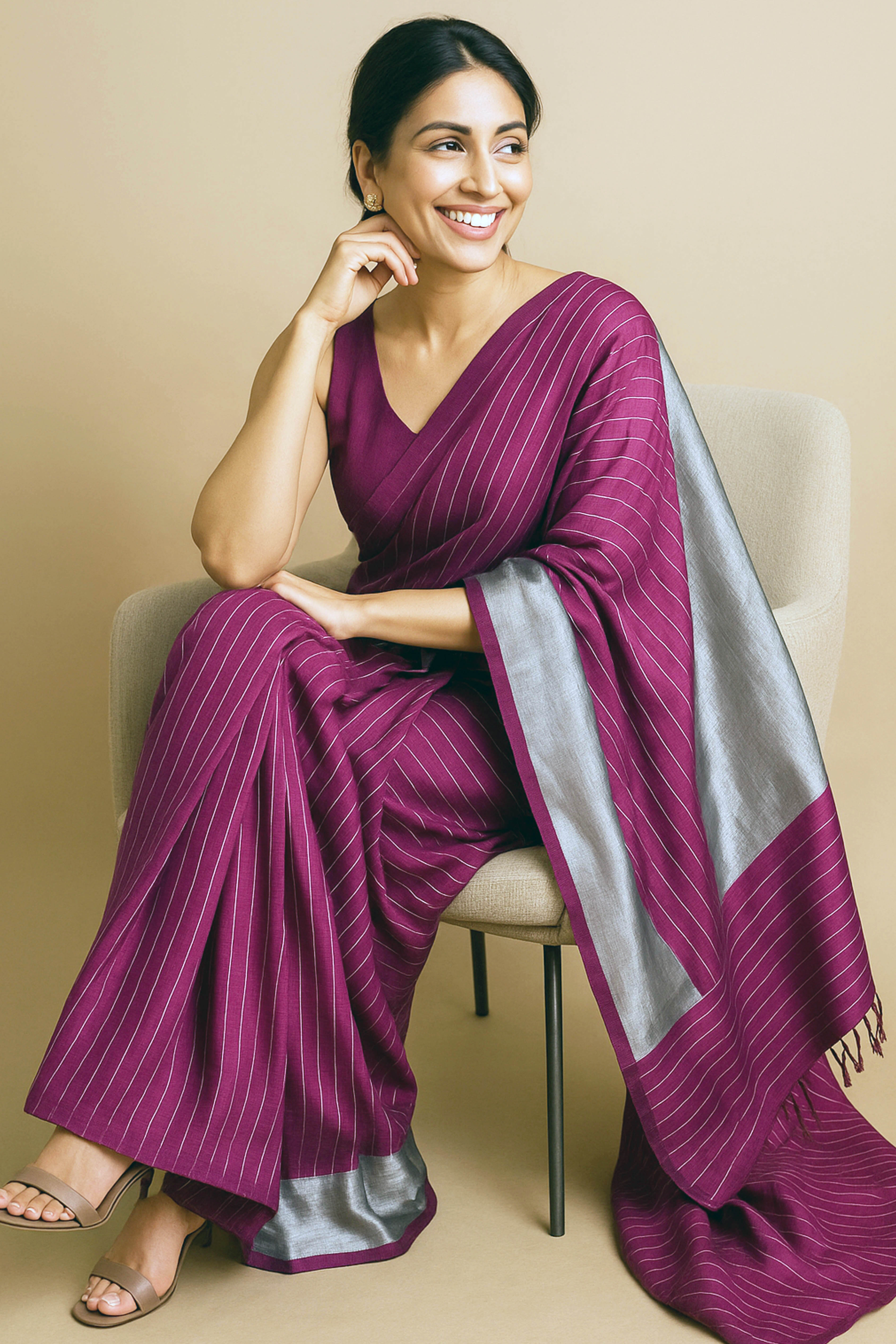 Maroon & Silver Jamdani Cotton Saree - Indian Handloomz