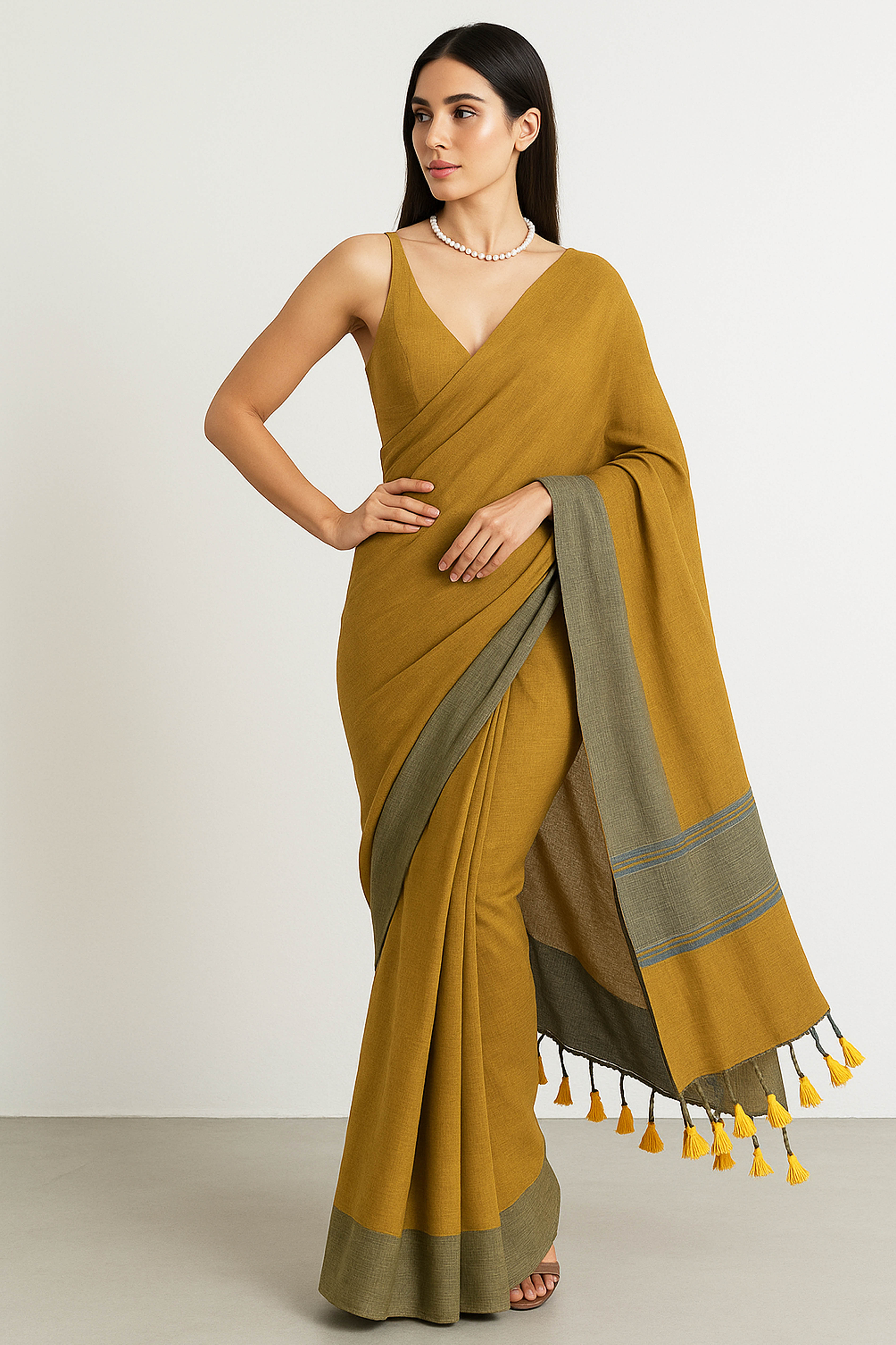 Mustard Yellow Jamdani Cotton Saree - Indian Handloomz