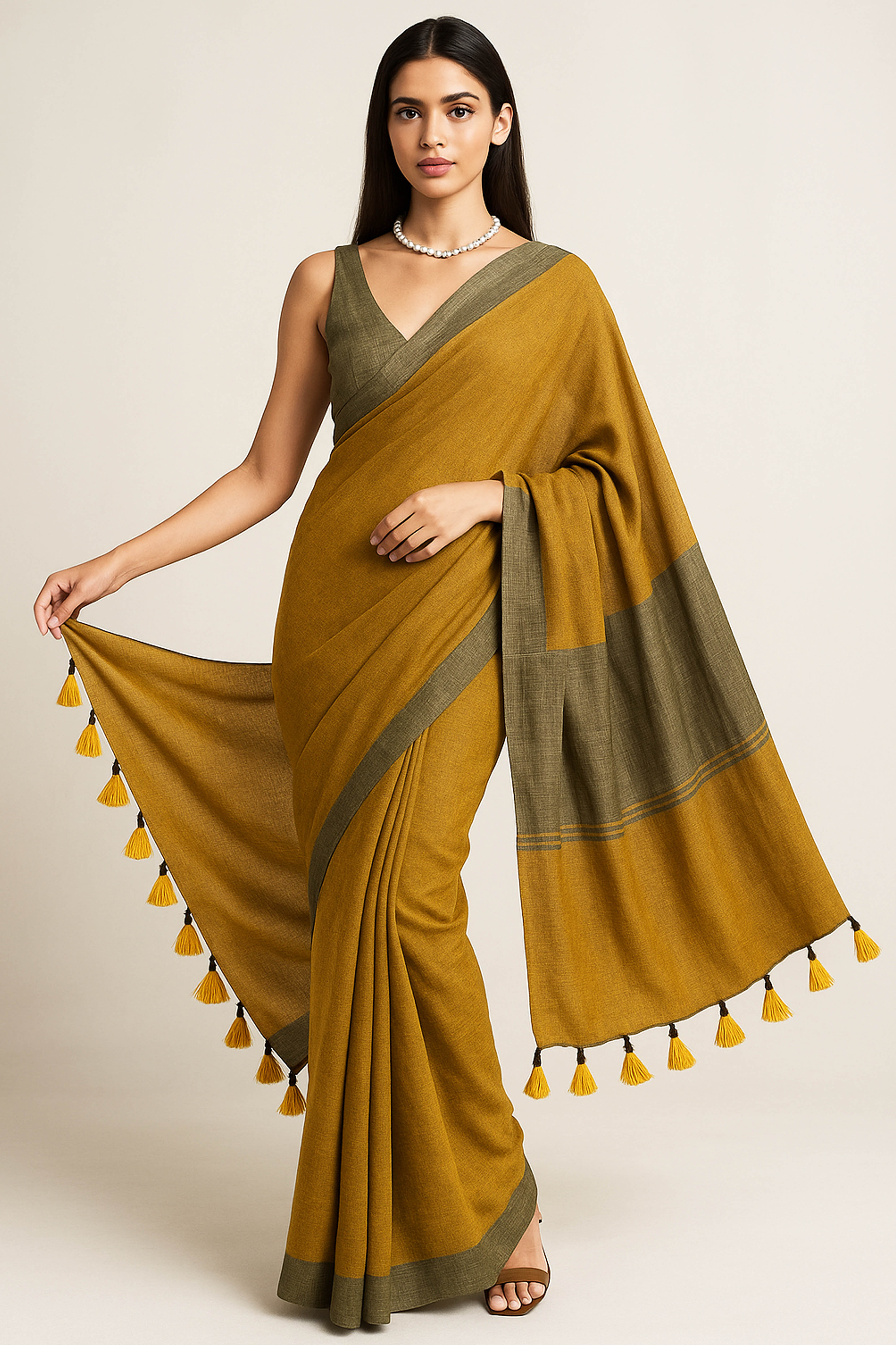 Mustard Yellow Jamdani Cotton Saree - Indian Handloomz