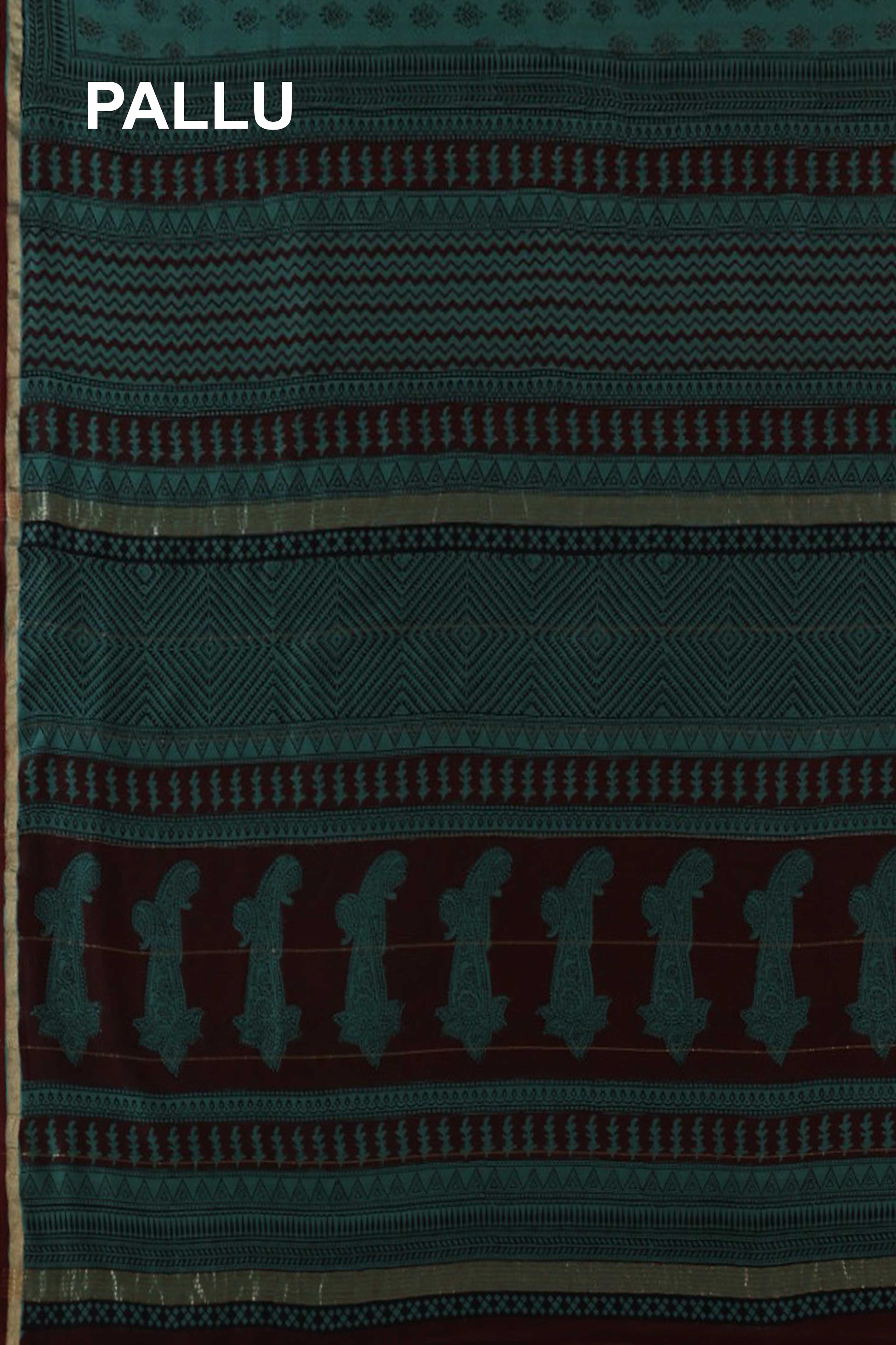 Muskan Chanderi Silk Cotton Saree Handblock Bagh Printed in Rama Green Colour with Zari Border