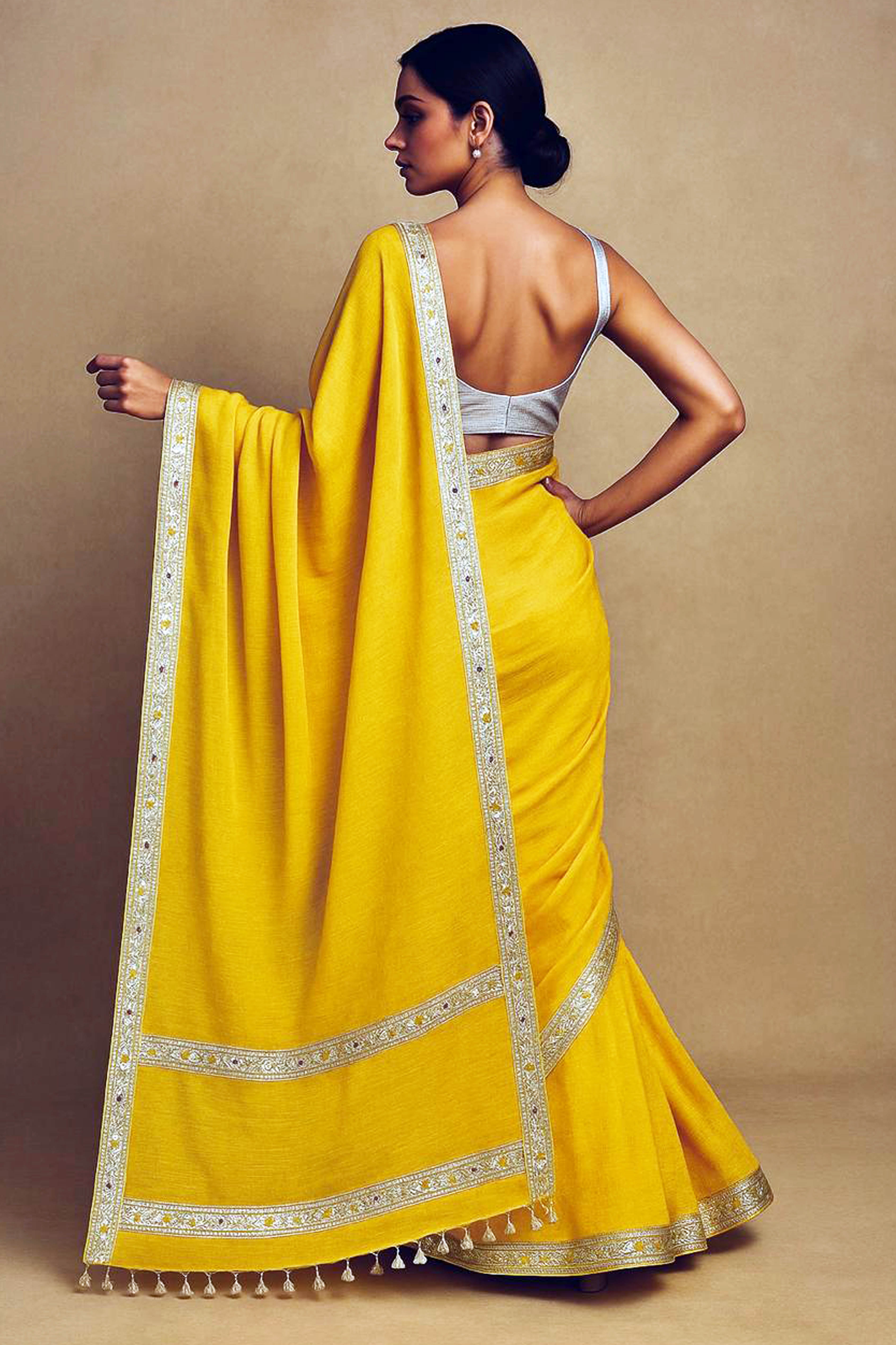 Pure Kota Silk Saree in Yellow Colour - Indian Handloomz