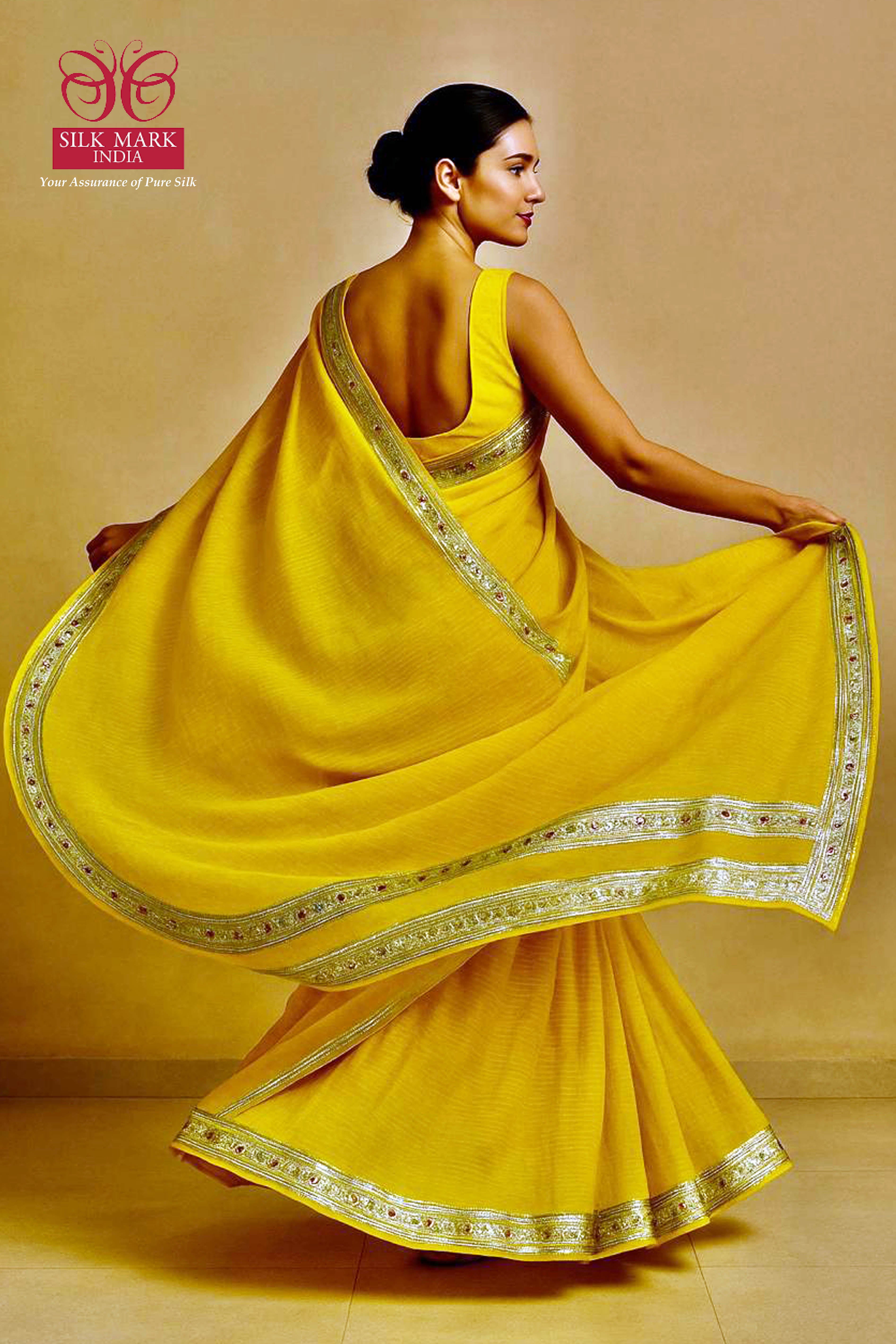 Pure Kota Silk Saree in Yellow Colour - Indian Handloomz