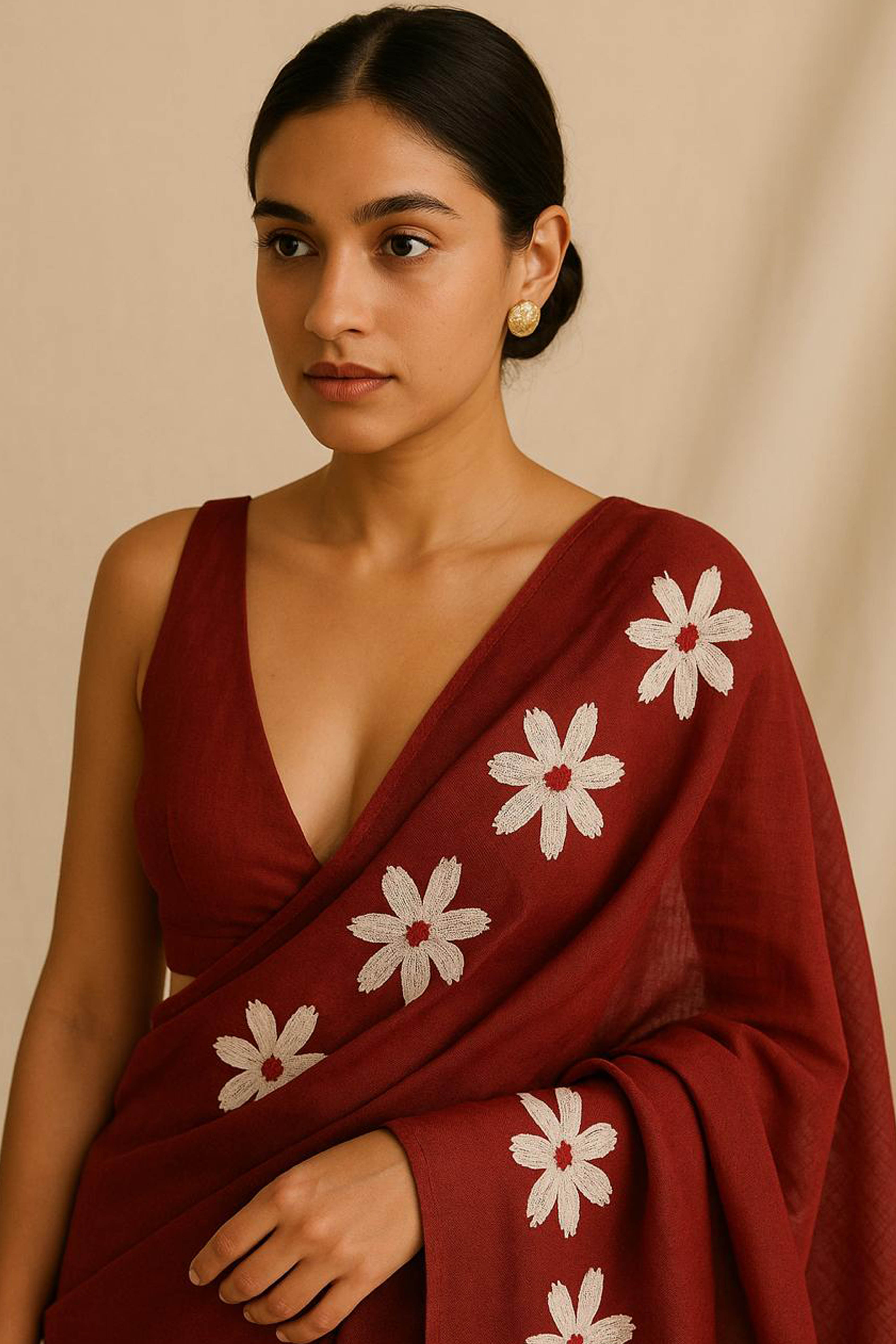 Pure Mul Cotton Maroon Hand Painted Saree - Indian Handloomz