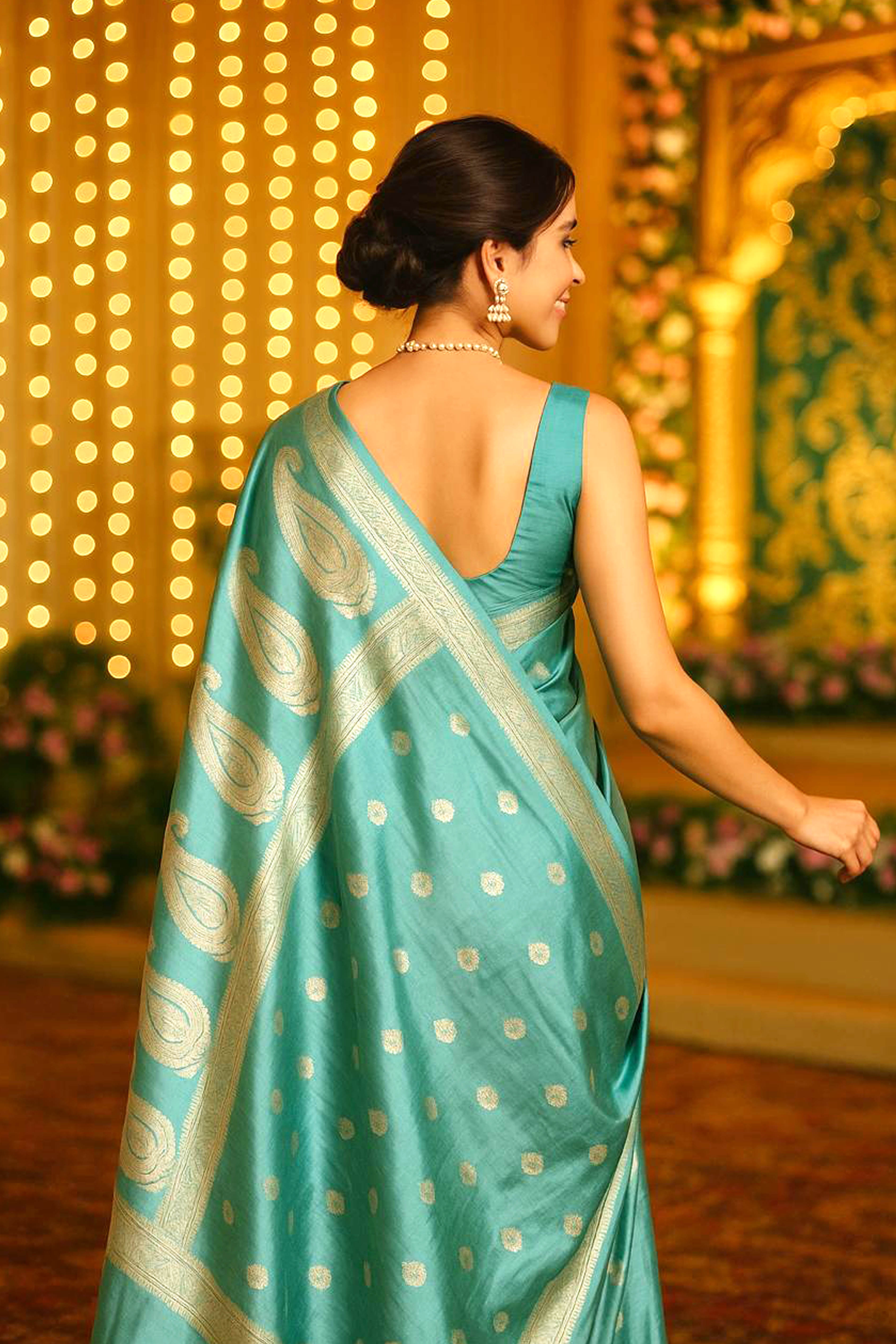 Pure Mulberry Silk Saree in Firozi Blue - Indian Handloomz