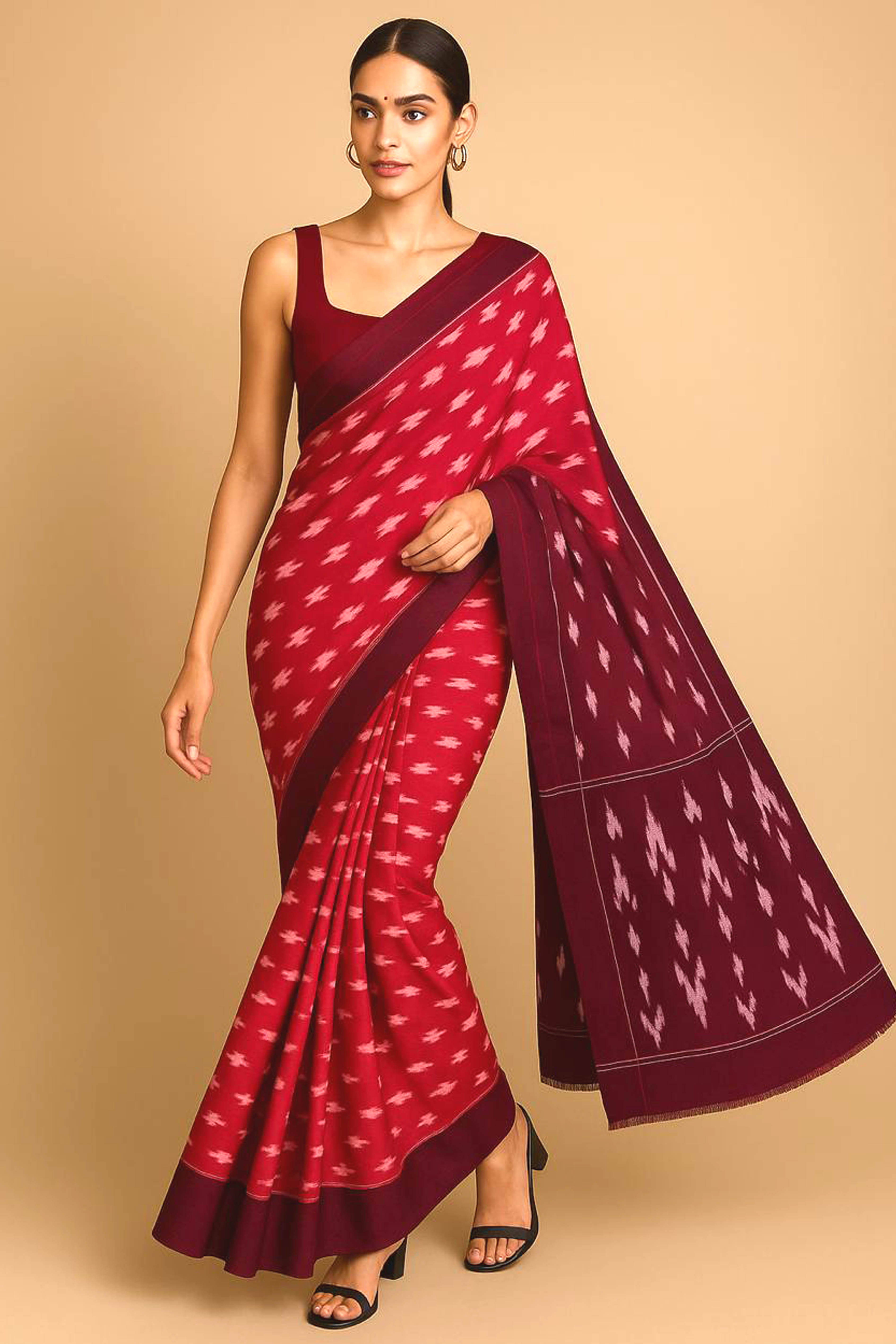 Razberry Pink Ikkat Saree in Two Tone Shades - Indian Handloomz