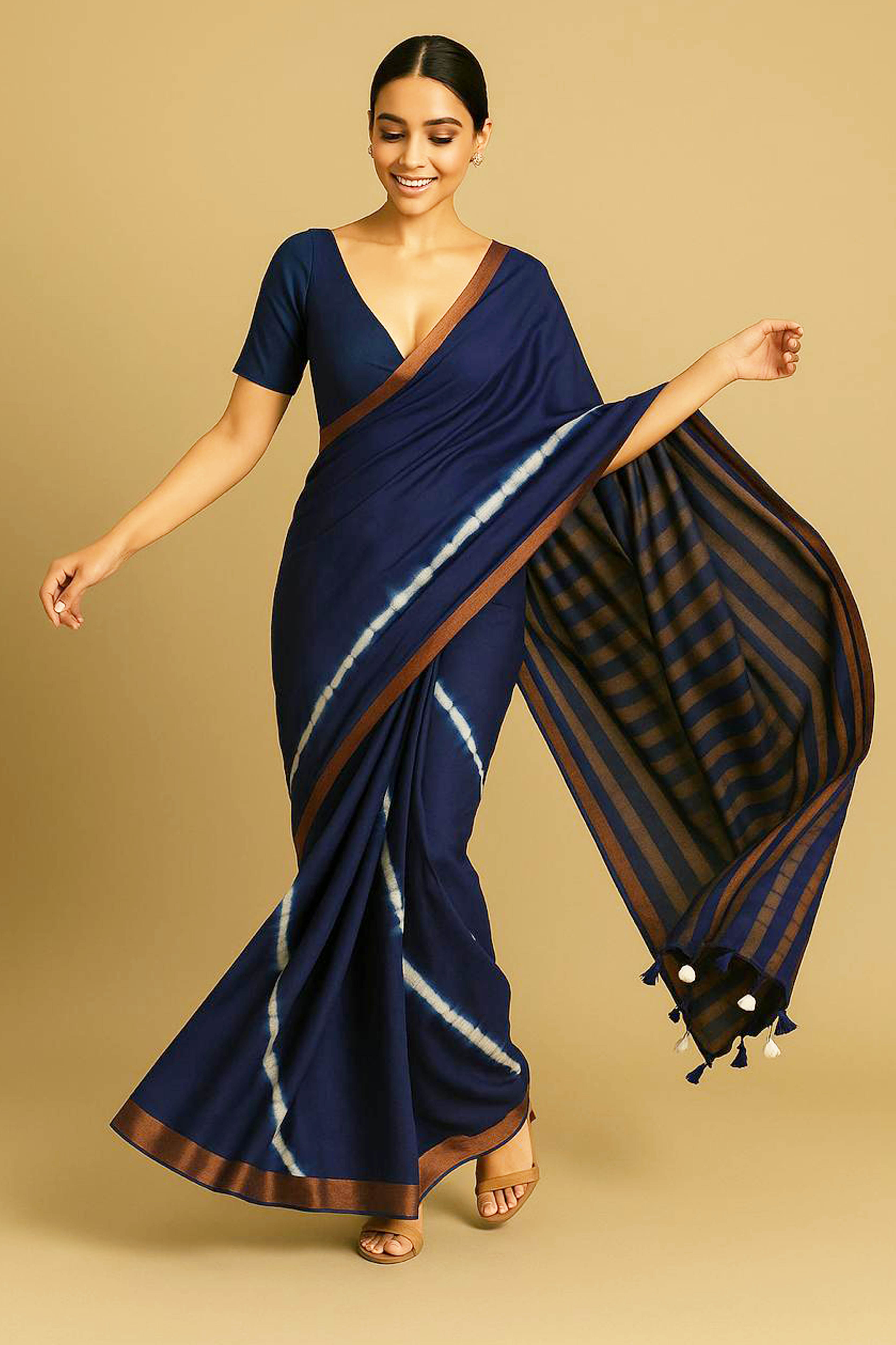 Reya Pure Mul Cotton Royal Blue Tie Dye Saree - Indian Handloomz