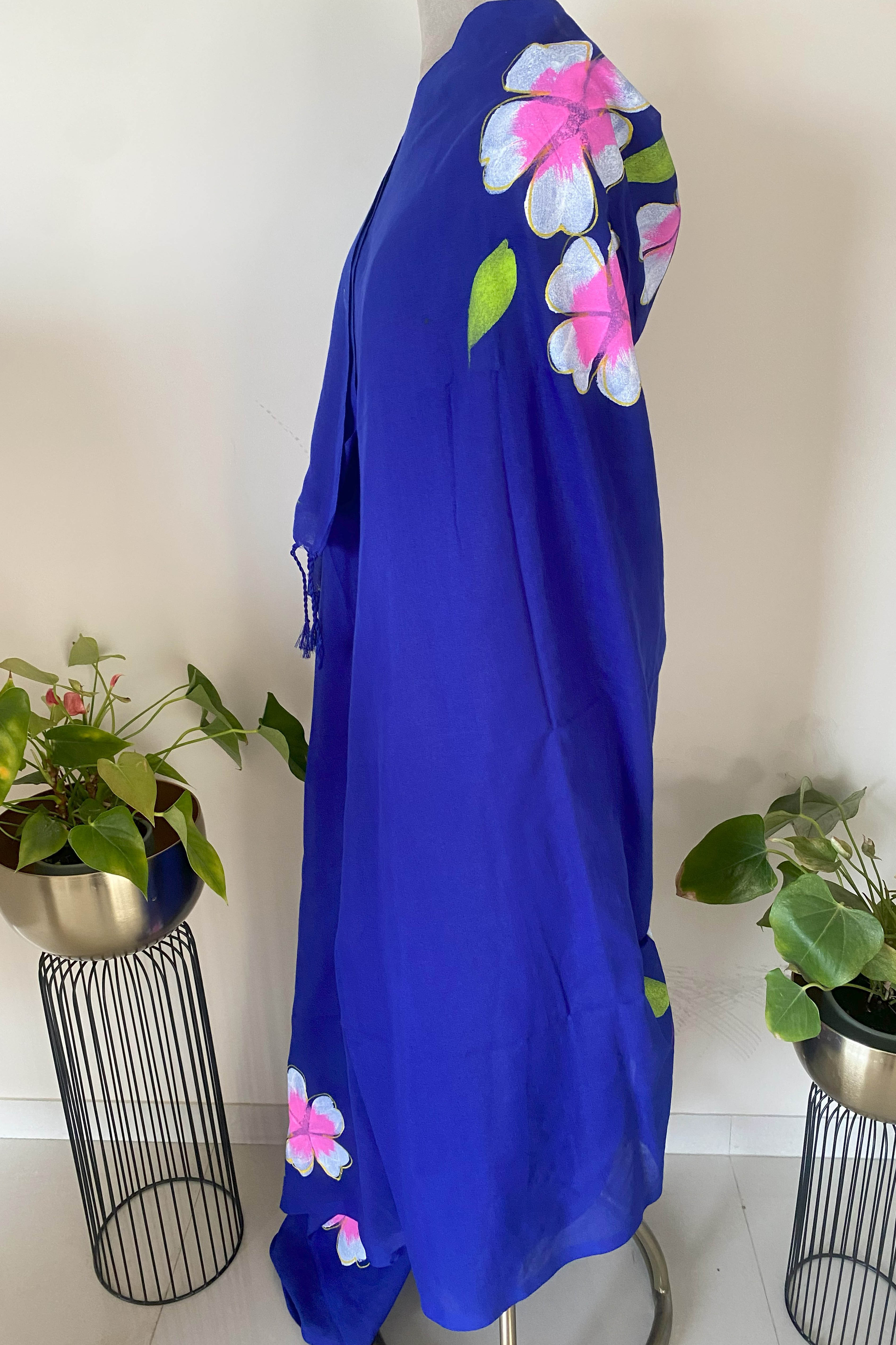 Royal Blue Cotton Hand Painted Saree - Indian Handloomz