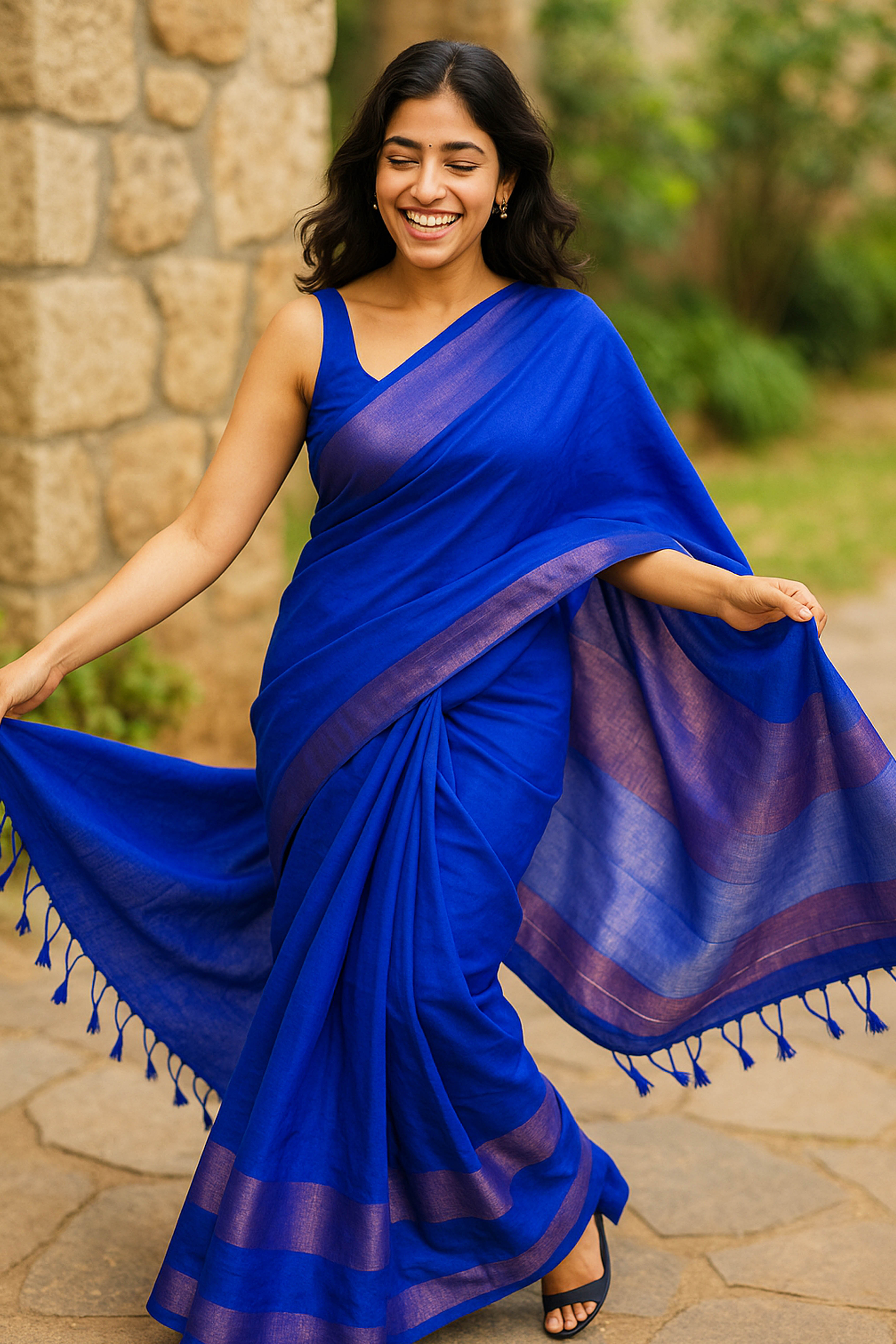 Royal Blue Cotton Saree with Zari Pallu - Indian Handloomz