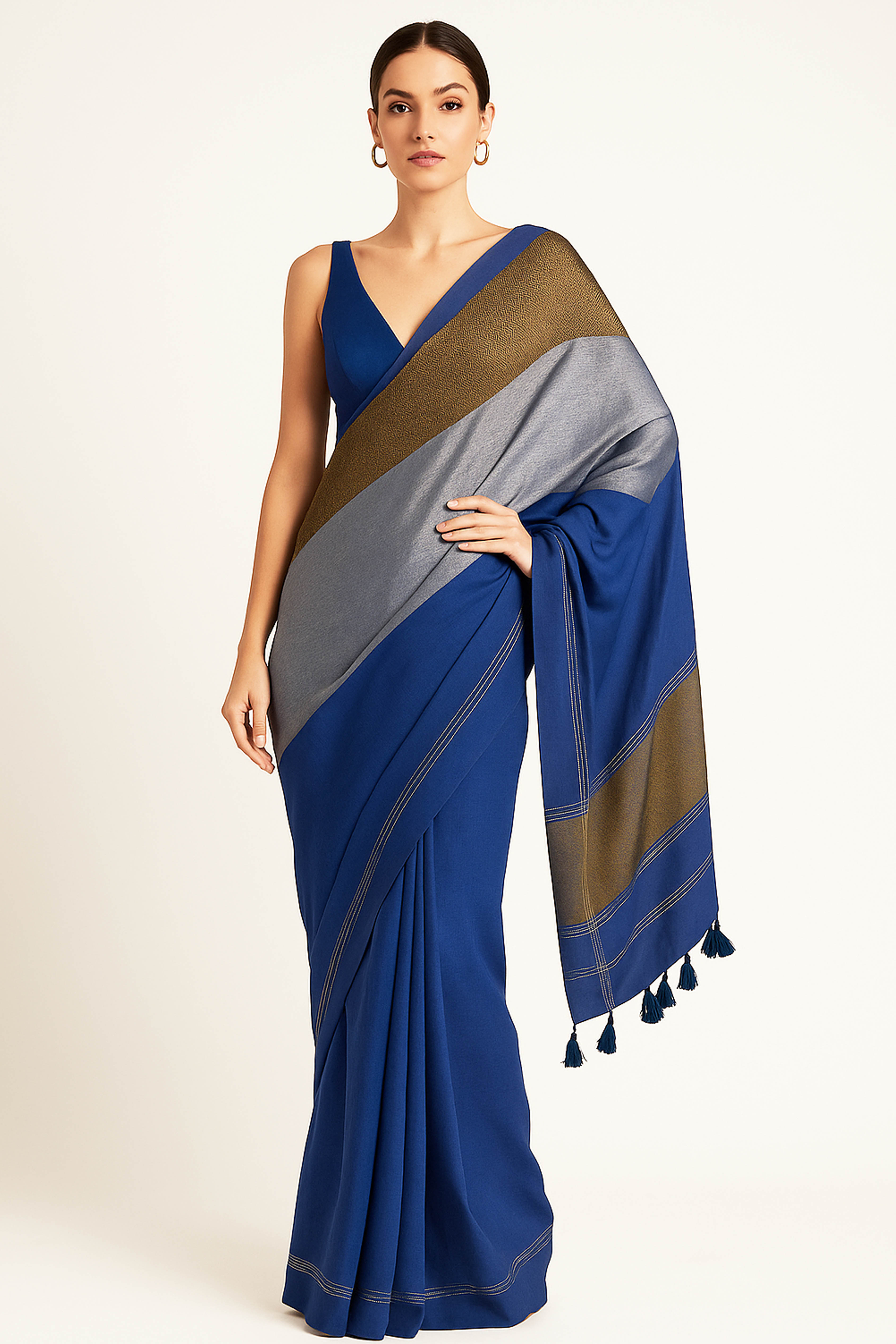 Royal Blue Jamdani Cotton Saree - Indian Handloomz
