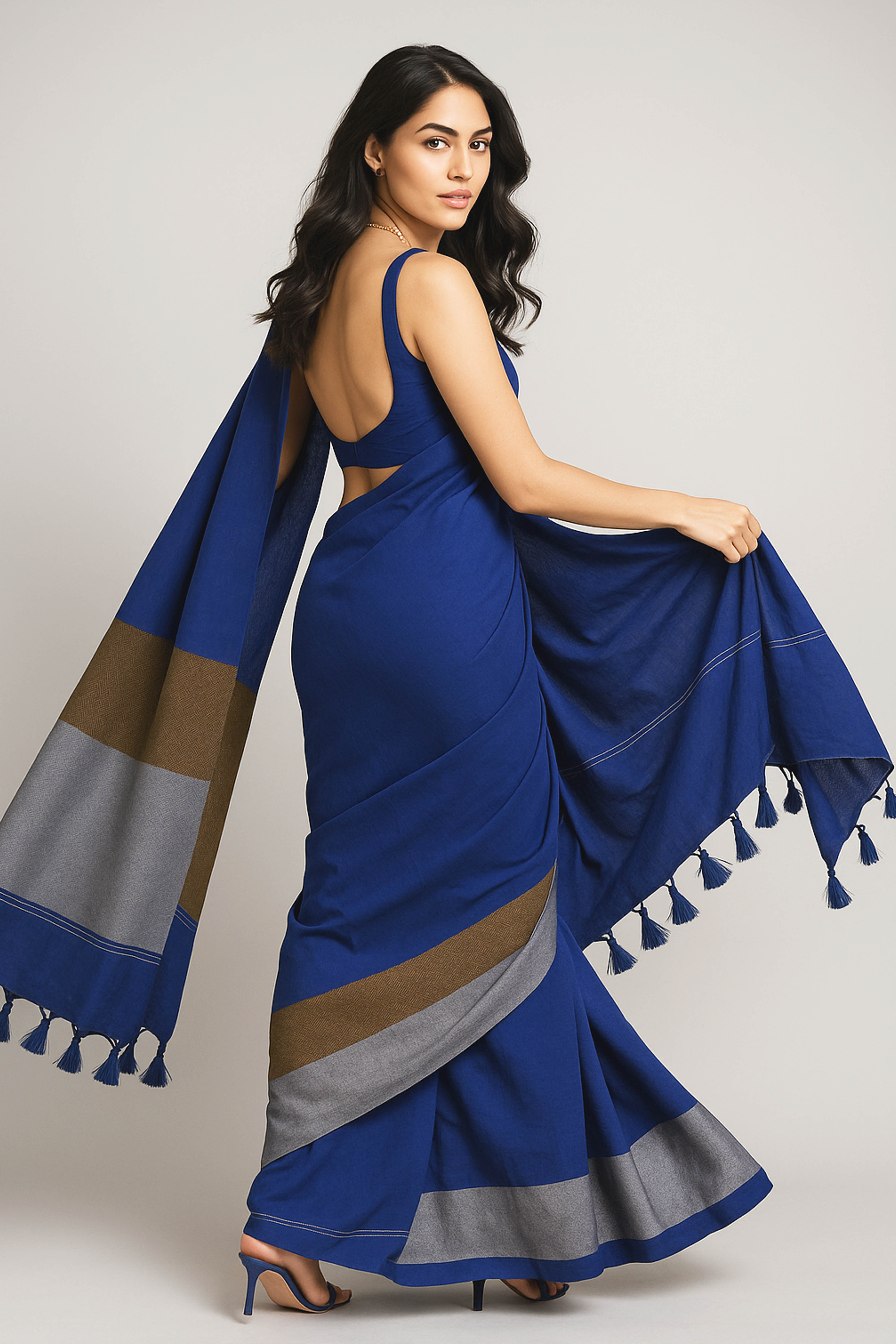 Royal Blue Jamdani Cotton Saree - Indian Handloomz