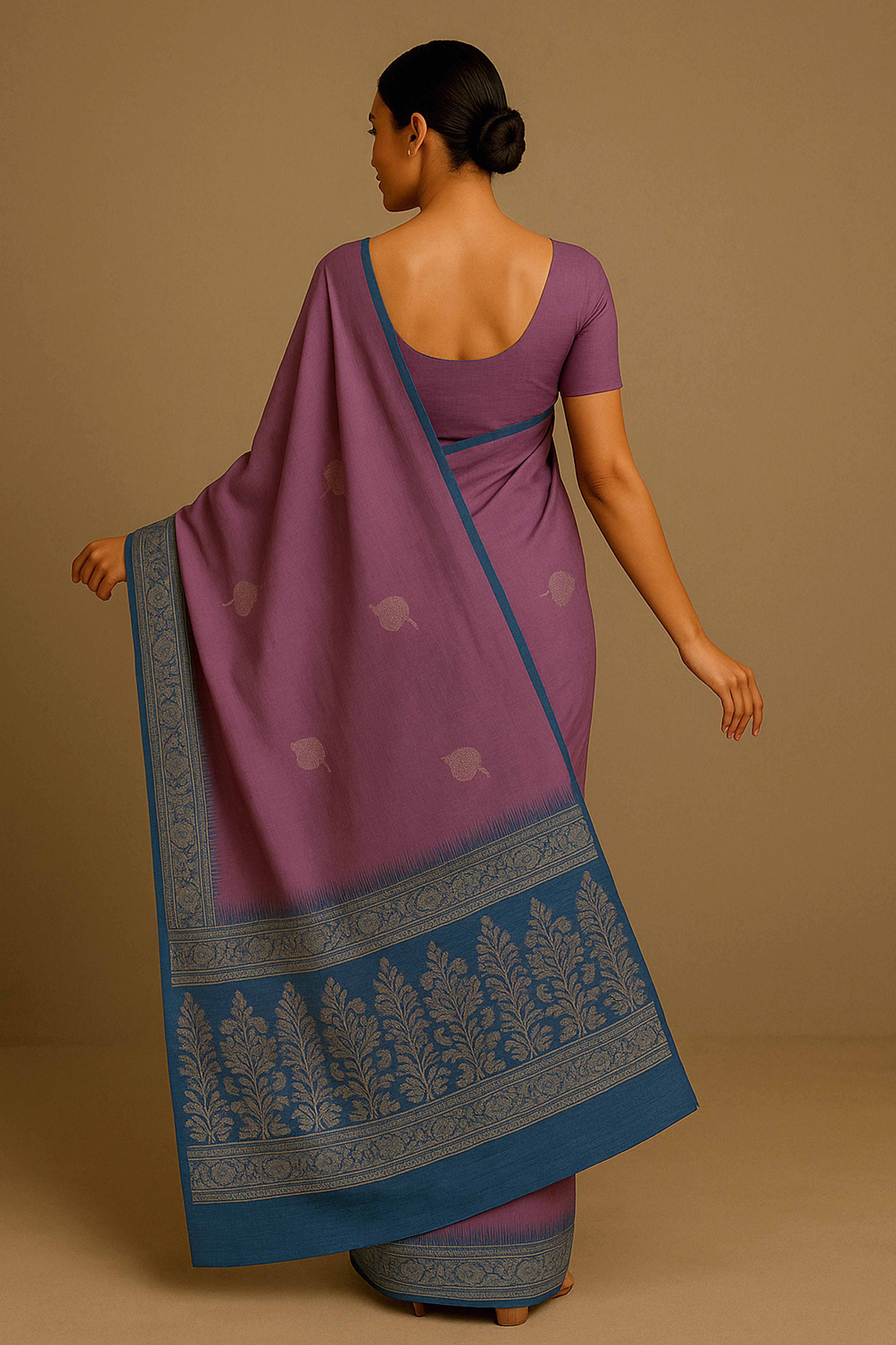 Silk Saree in Lilac Body & Blue Pallu with Silver Zari - Indian Handloomz