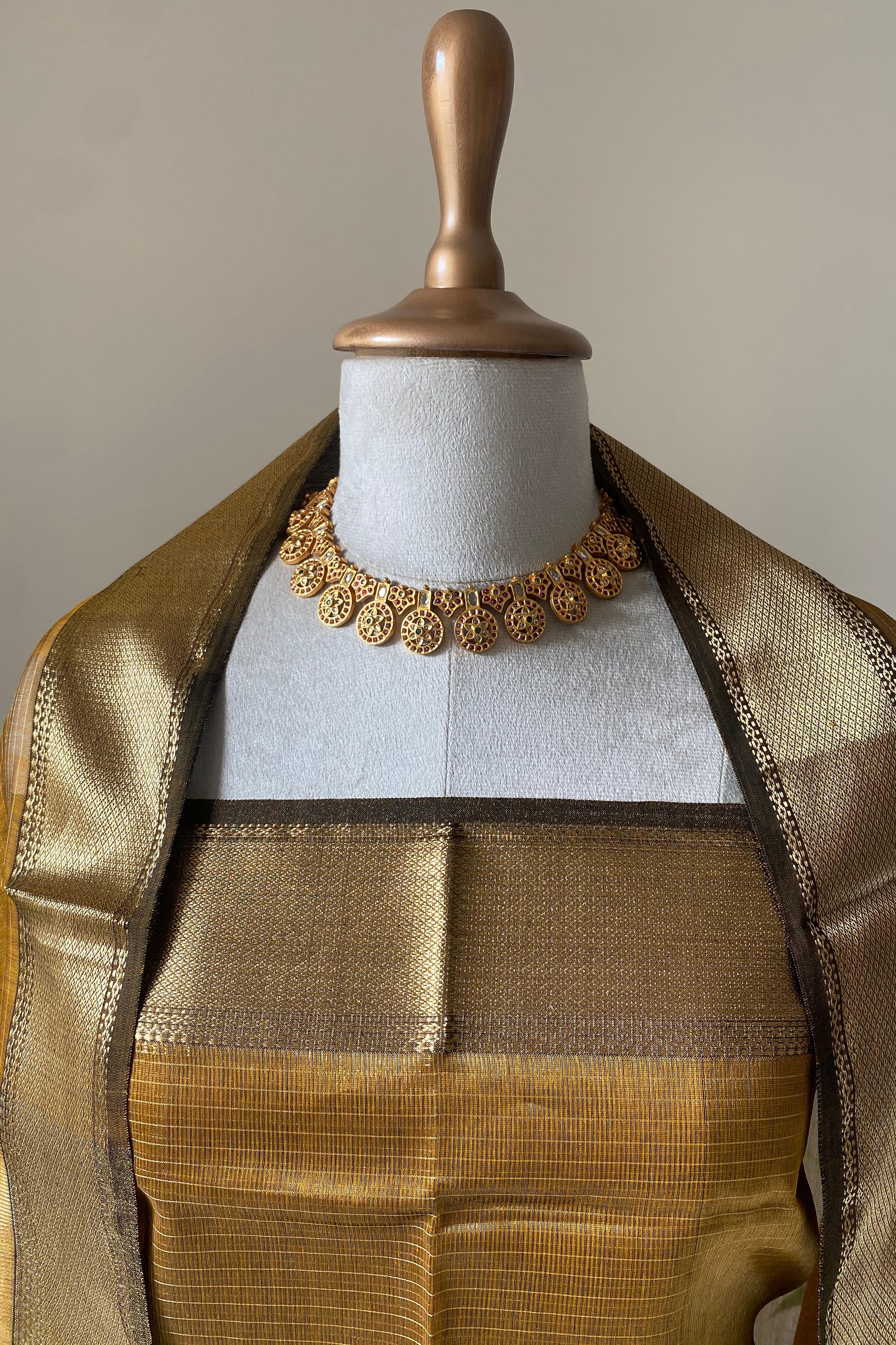 Farida Mustard Yellow Tissue Cotton Silk Maheshwari Unstitched Suit Set - Indian Handloomz