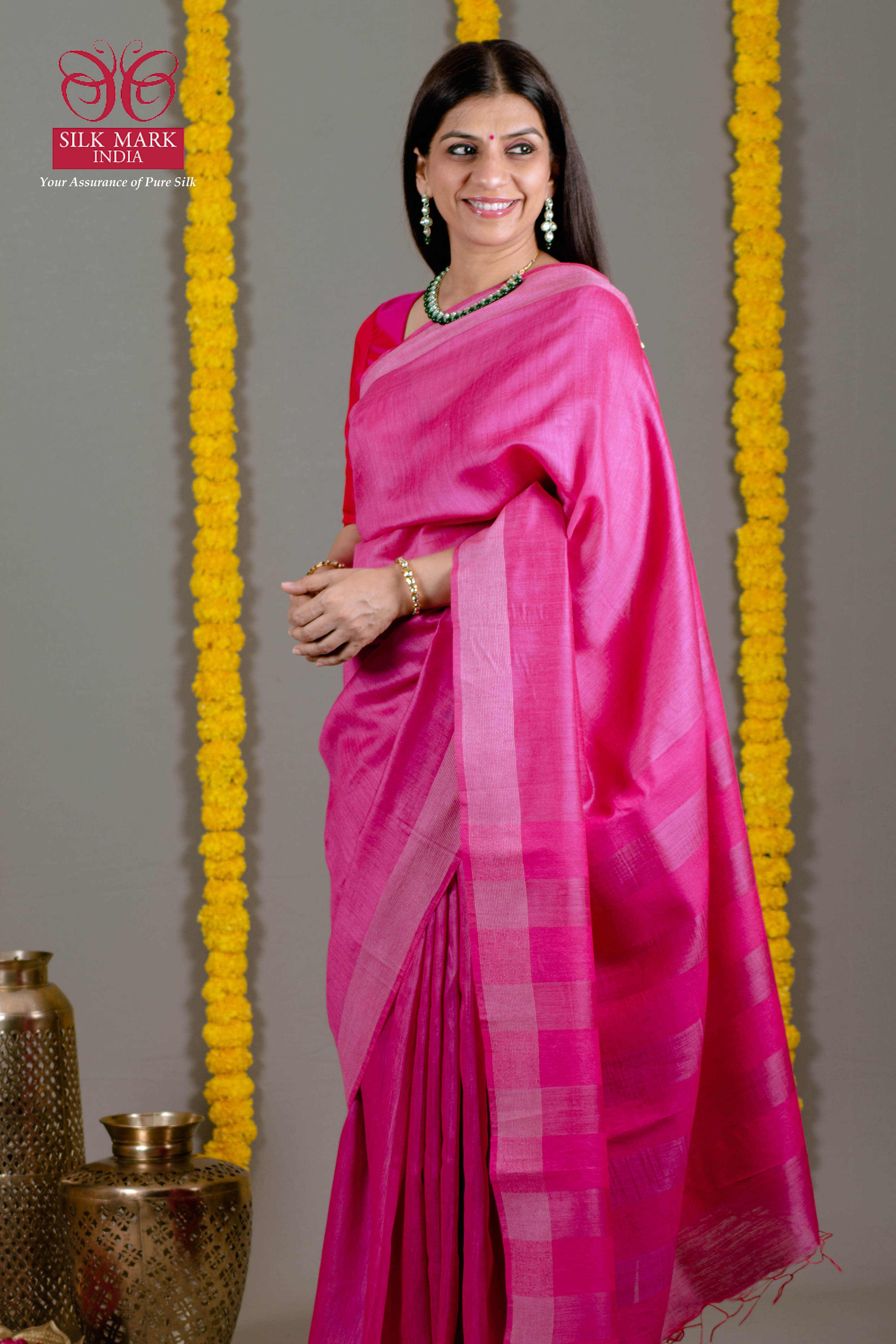 Pari Pure Moonga Tussar Silk Saree in Bright Pink Colour - Indian Handloomz