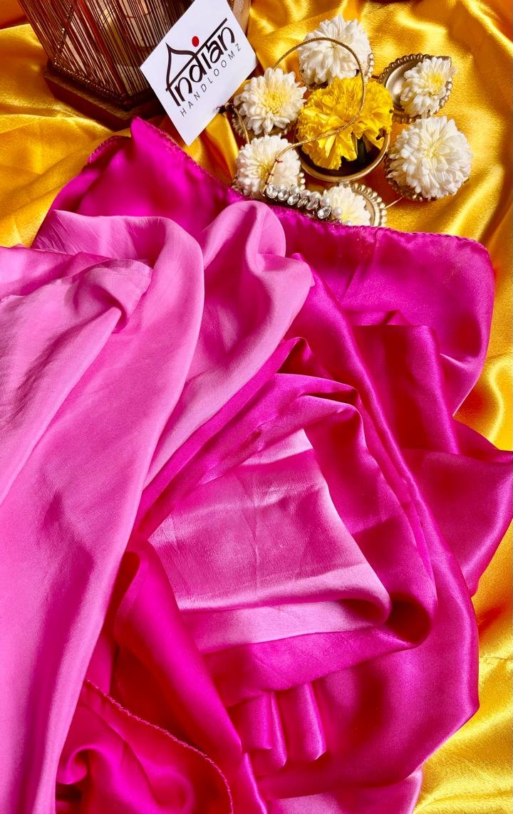 Falguni Pure Satin Georgette Saree in Light Pink & Neon Hot Pink