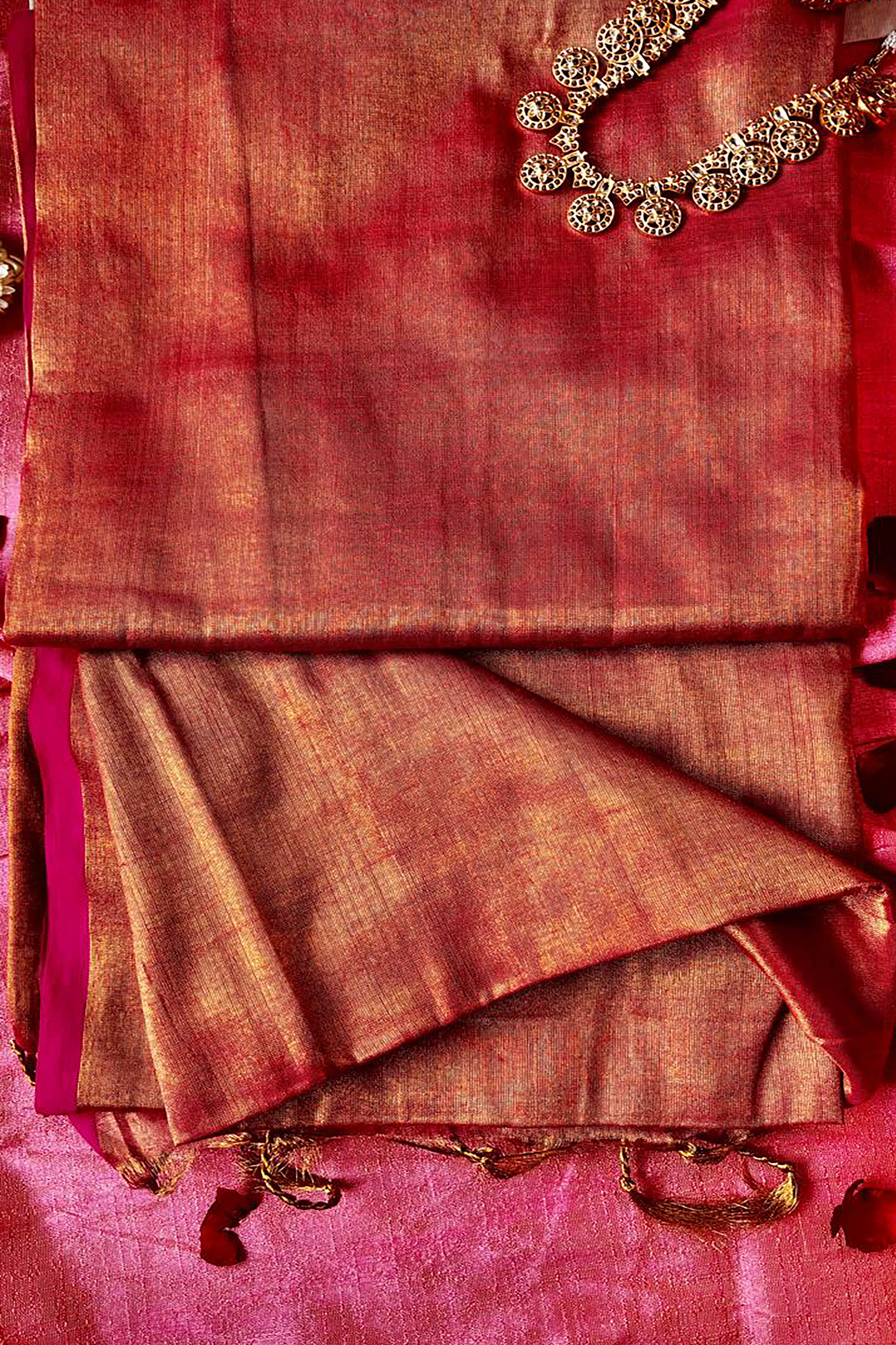 Shubra Pure Tissue Linen Saree in Orange and Red Colour