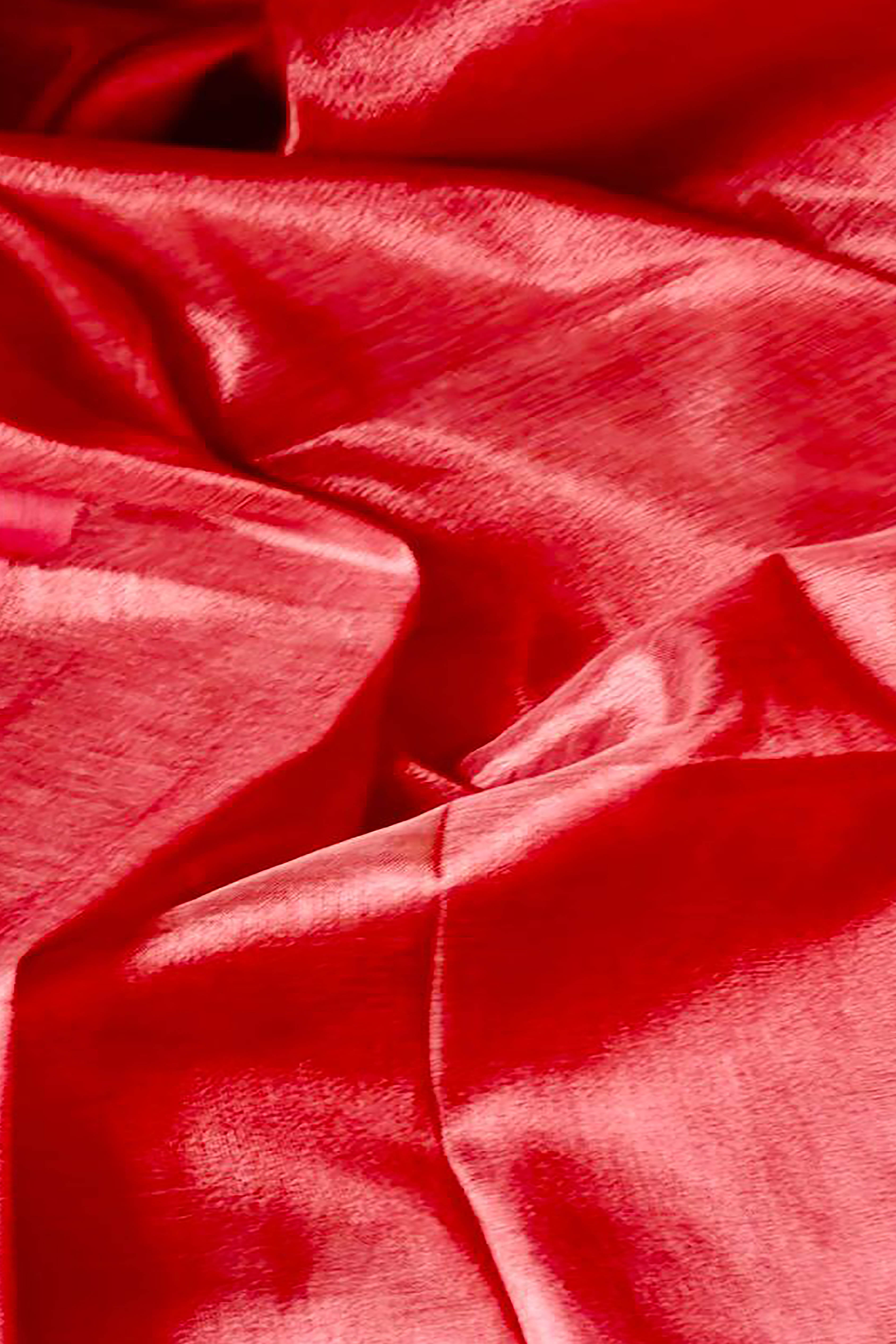 Kaveri Pure Tissue Linen Saree in Chilli Red