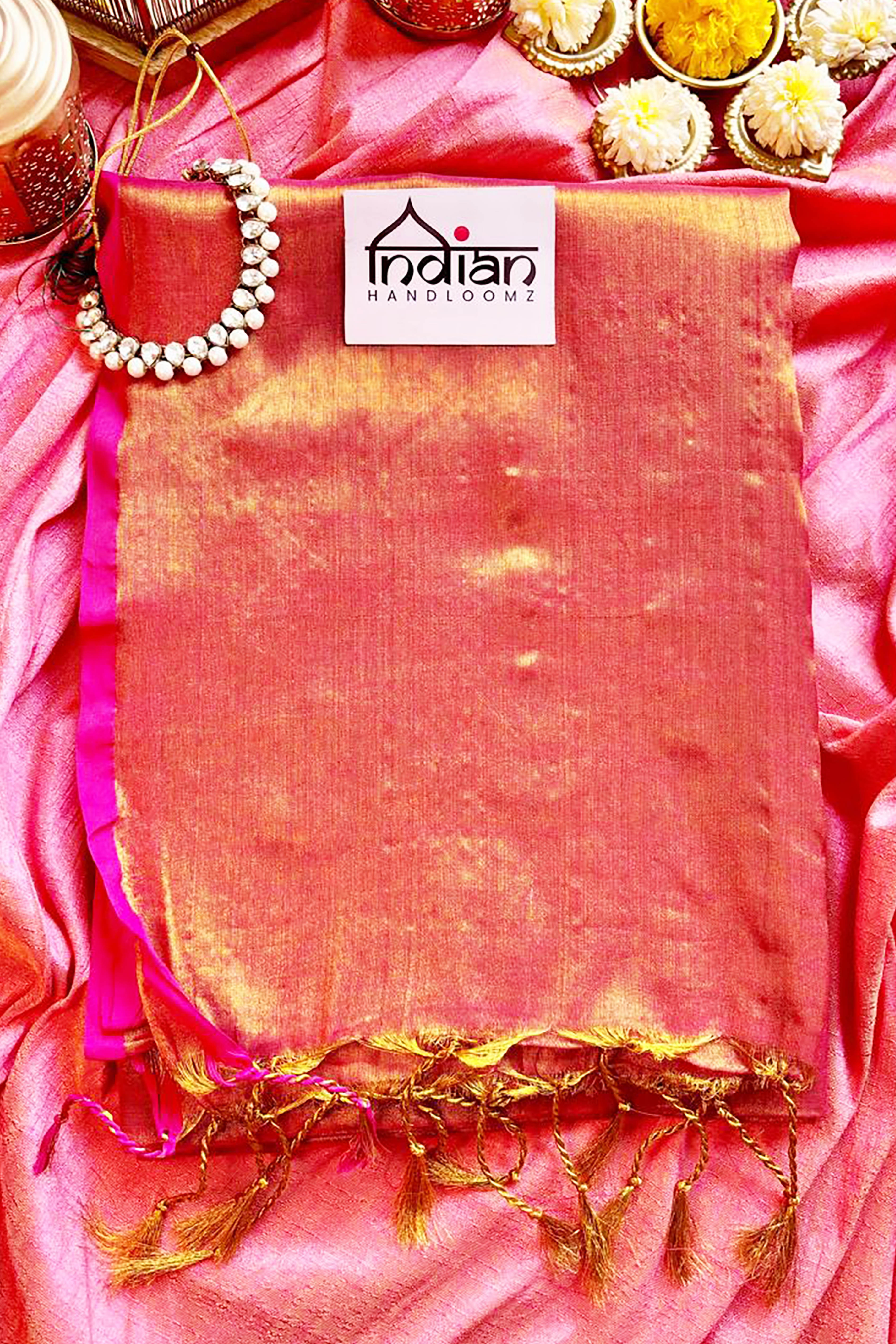 Shubra Pure Tissue Linen Saree in Orange and Red Colour