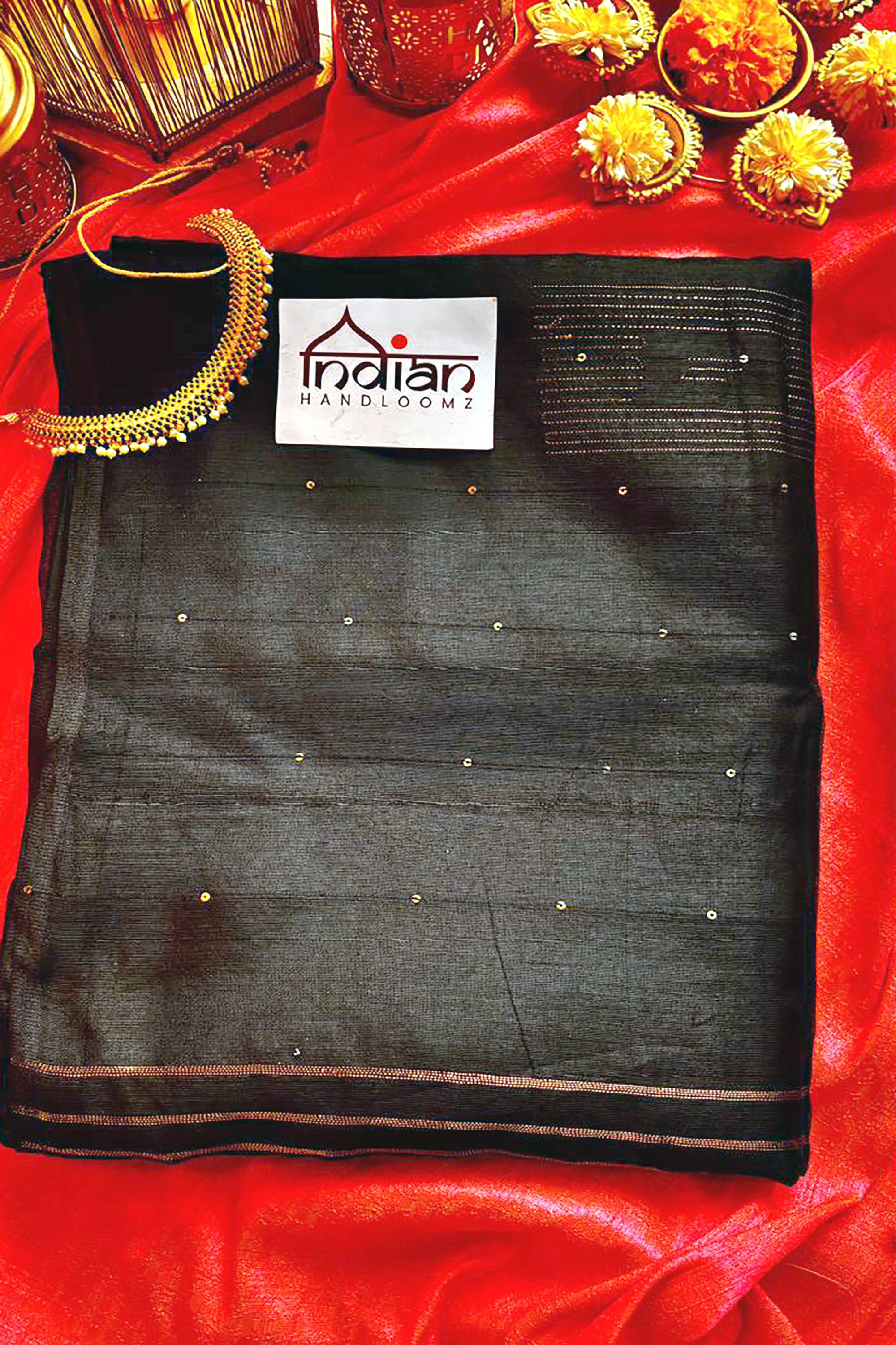 Krsna Jamdani Pure Linen Handloom Saree with Mukaish Work