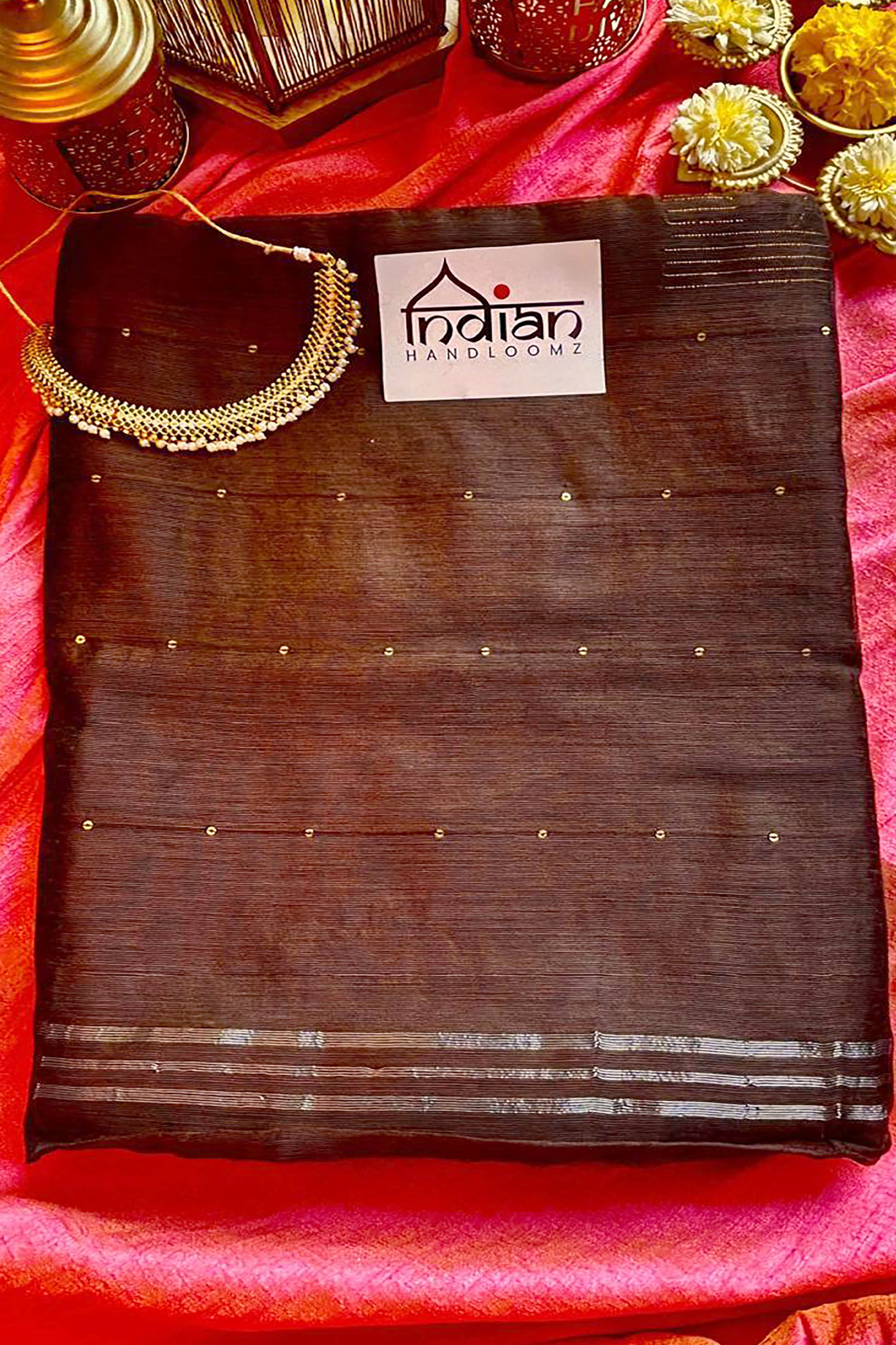 Chaaya Jamdani Pure Linen Handloom Saree with Mukaish Work