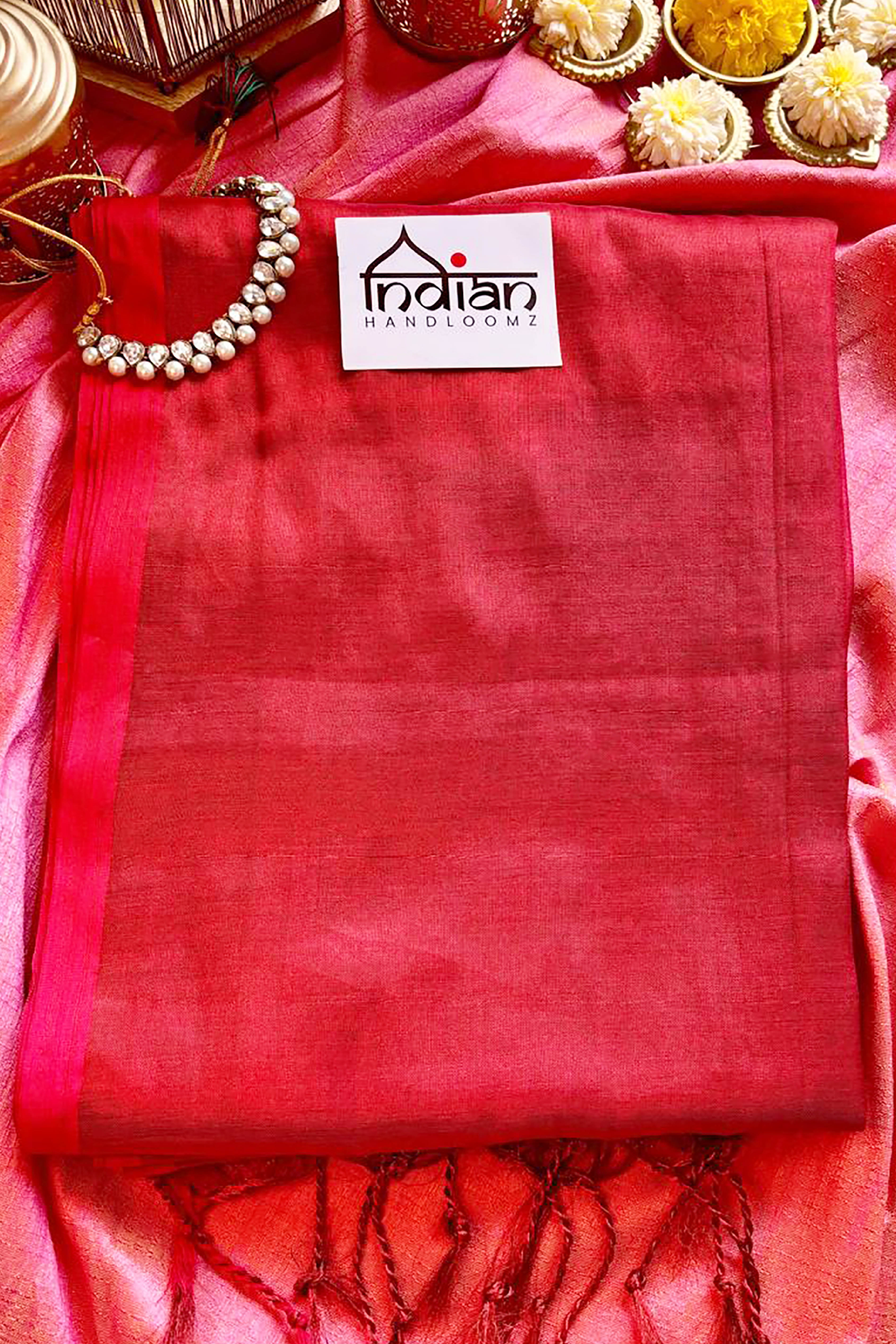 Kaveri Pure Tissue Linen Saree in Chilli Red