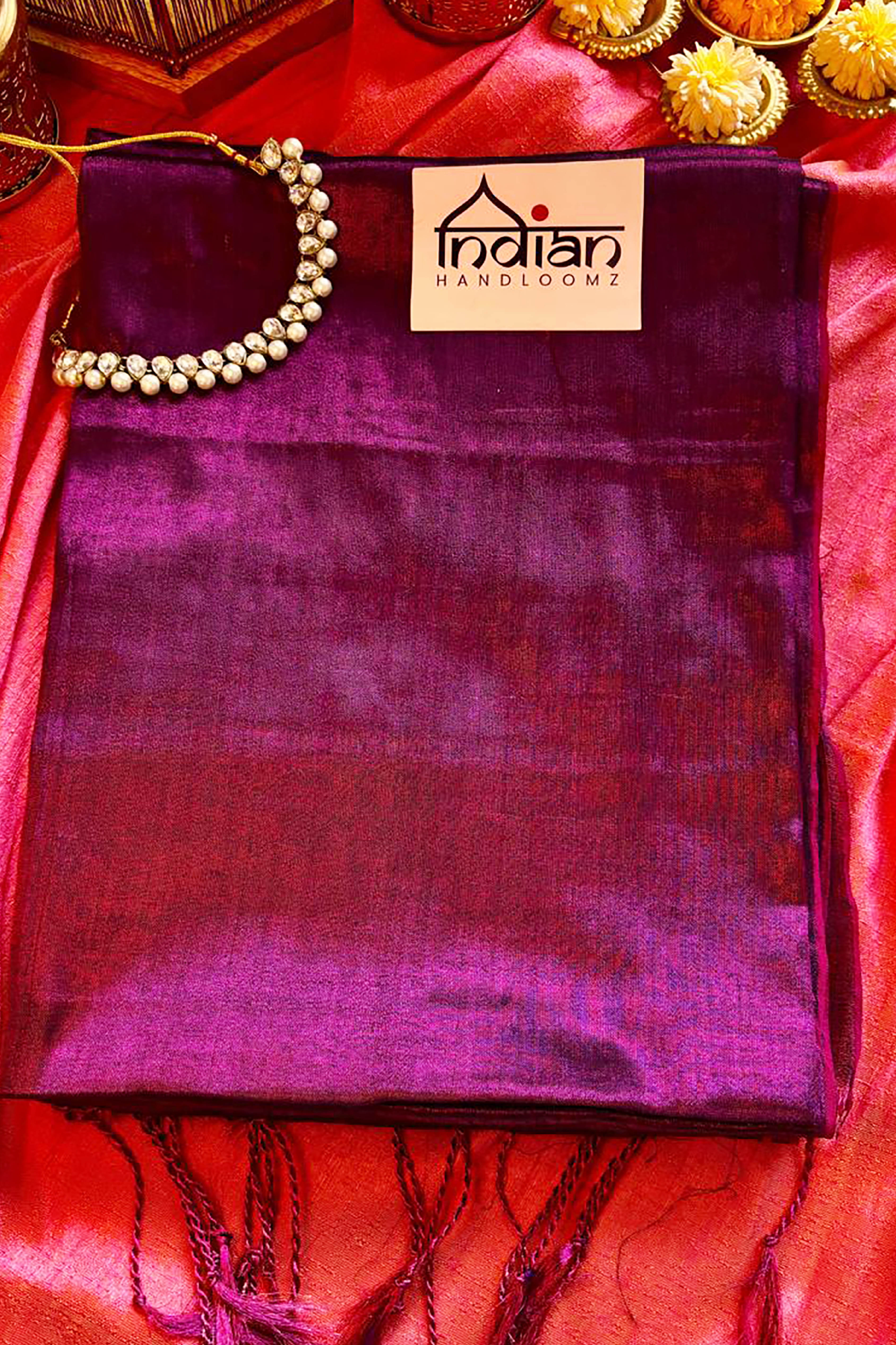 Kanchan Pure Tissue Linen Saree in Dark Magenta Colour