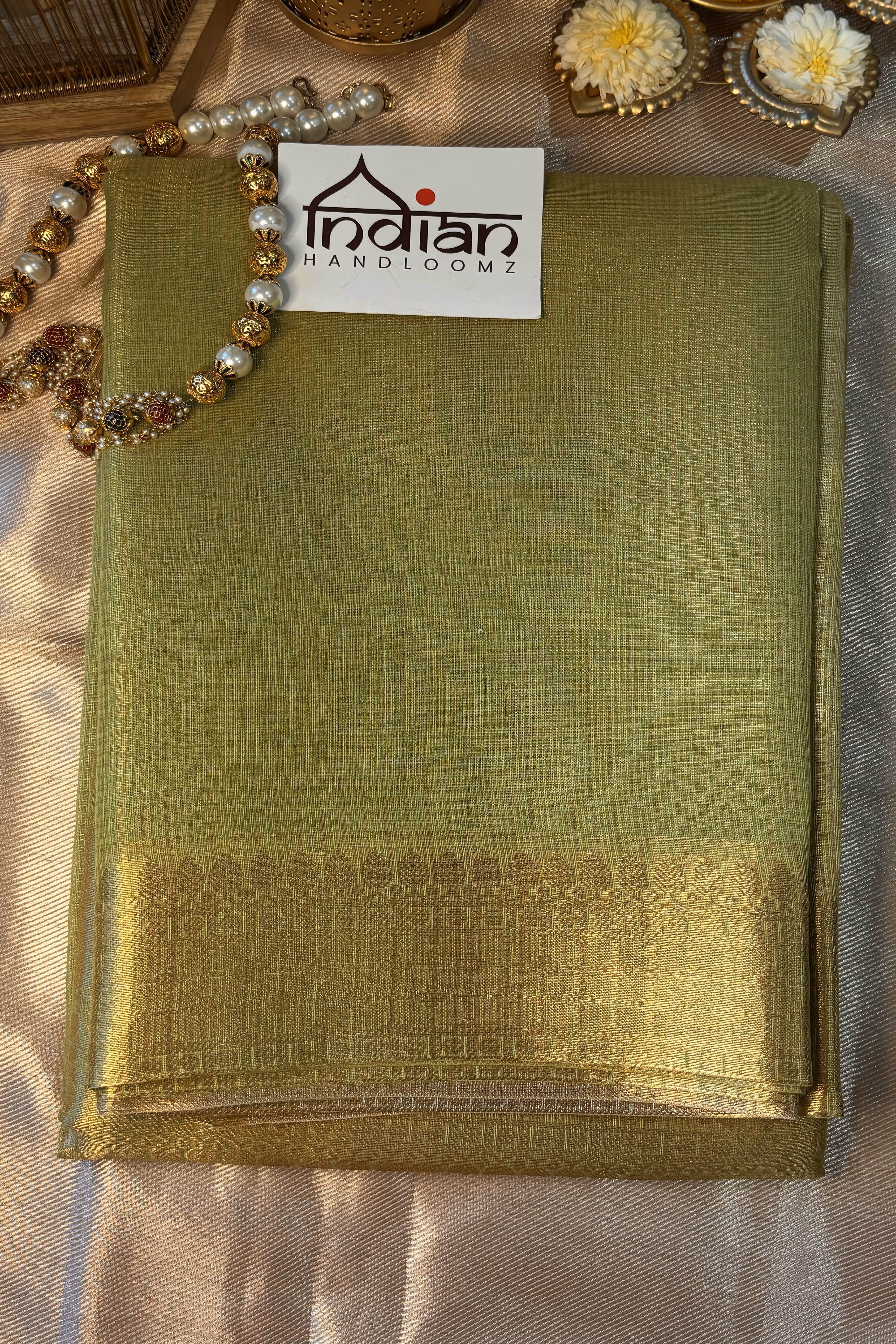 Mahi Banarasi Nayanthara's Blended Tissue Silk Saree in Light Green Colour